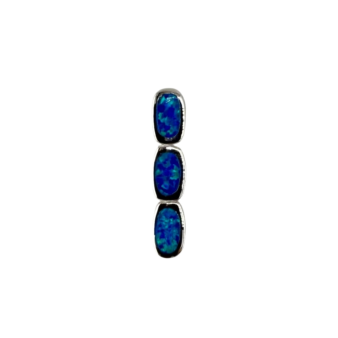 Blue Lab Opal Stacked Oval Pendant Sterling Silver