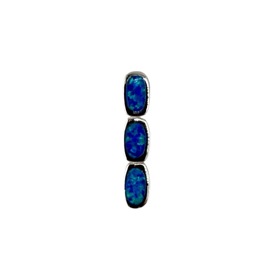 Blue Lab Opal Stacked Oval Pendant Sterling Silver