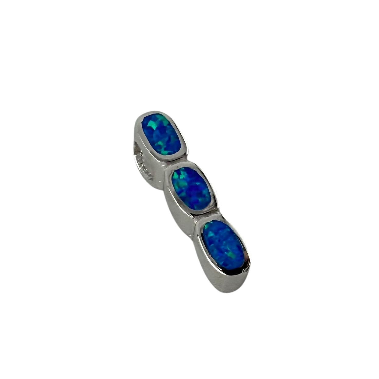 Blue Lab Opal Stacked Oval Pendant Sterling Silver