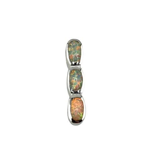 White Lab Opal Stacked Oval Pendant Sterling Silver