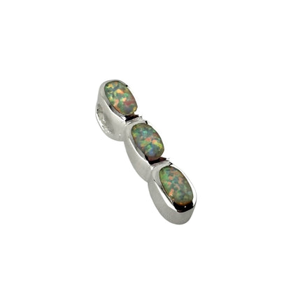 White Lab Opal Stacked Oval Pendant Sterling Silver