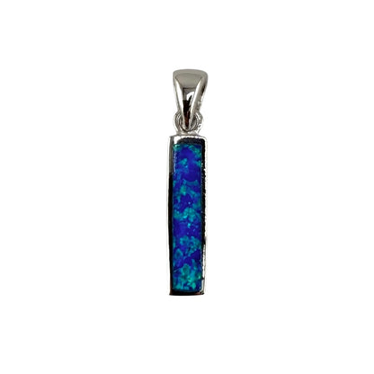 Blue Lab Opal Rectangle Pendant Sterling Silver