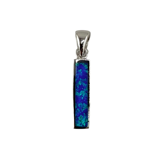 Blue Lab Opal Rectangle Pendant Sterling Silver