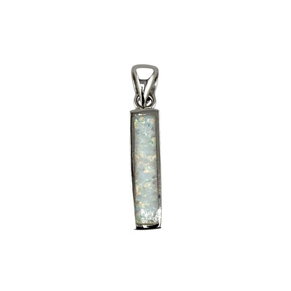 White Lab Opal Rectangle Pendant Sterling Silver
