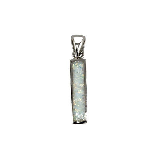 White Lab Opal Rectangle Pendant Sterling Silver