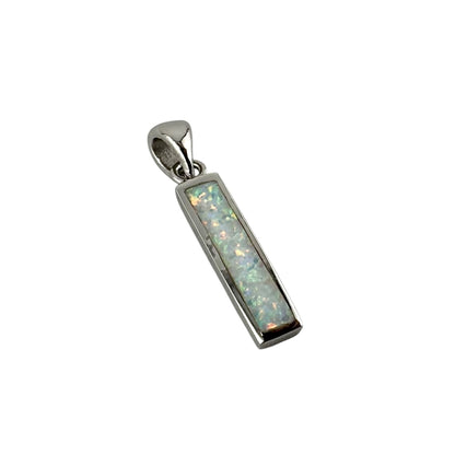 White Lab Opal Rectangle Pendant Sterling Silver