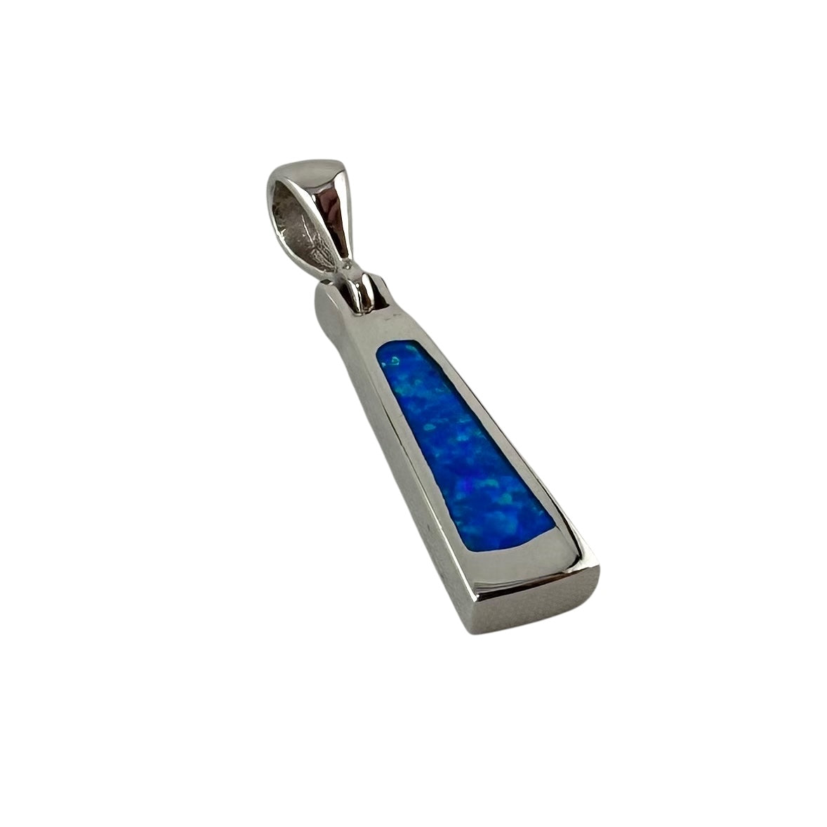 Blue Lab Opal Triangle Bar Pendant Sterling Silver