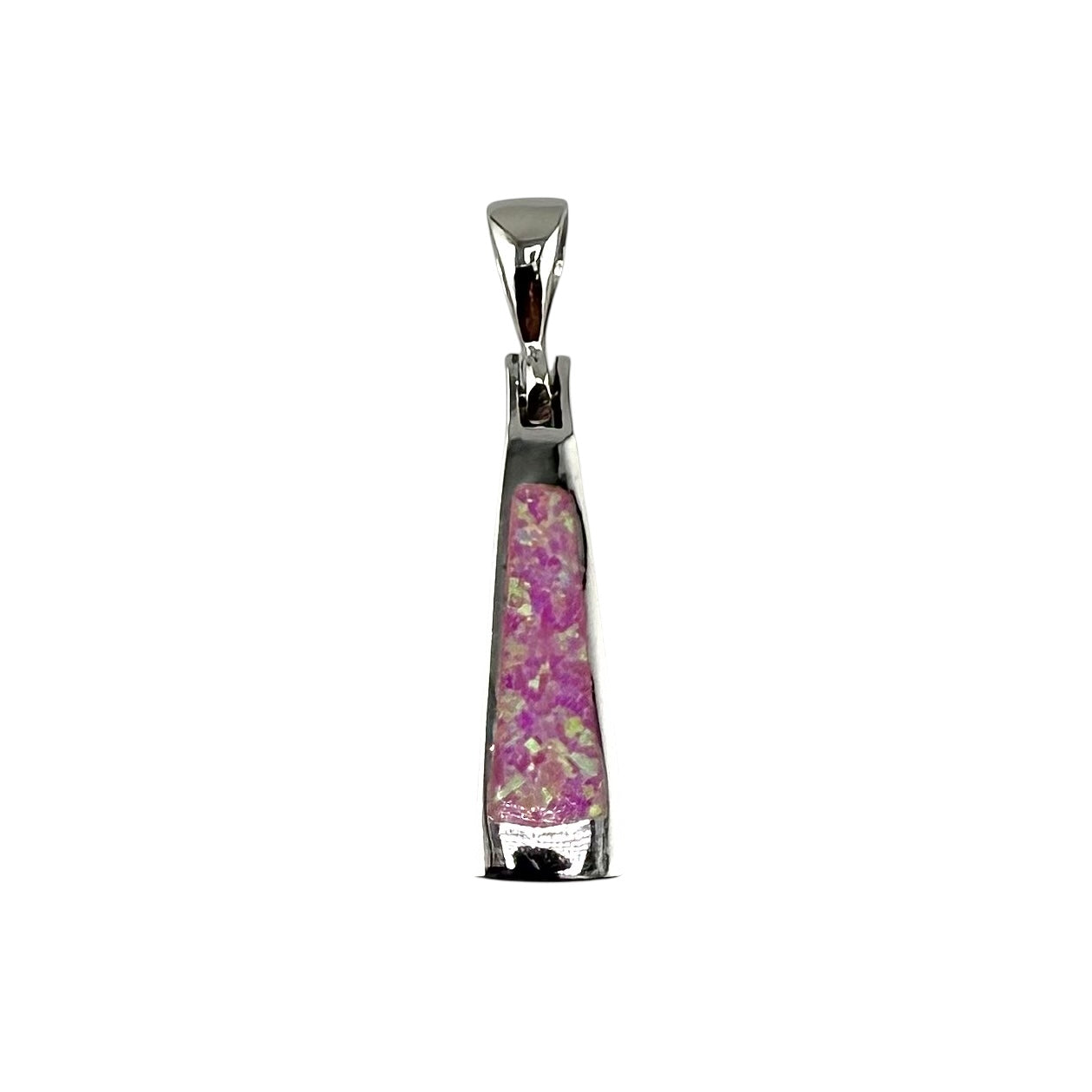 Pink Lab Opal Triangle Bar Pendant Sterling Silver