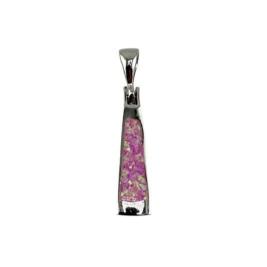 Pink Lab Opal Triangle Bar Pendant Sterling Silver