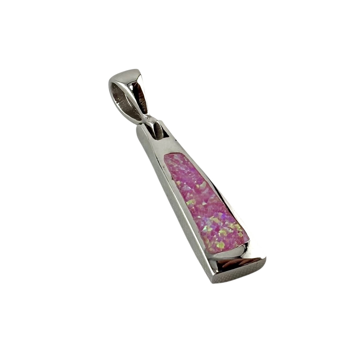 Pink Lab Opal Triangle Bar Pendant Sterling Silver