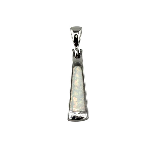 White Lab Opal Triangle Bar Pendant Sterling Silver