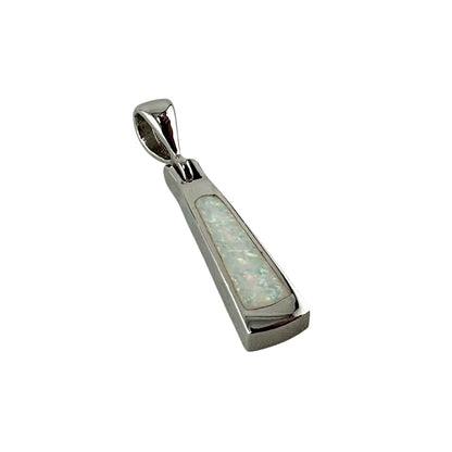 White Lab Opal Triangle Bar Pendant Sterling Silver