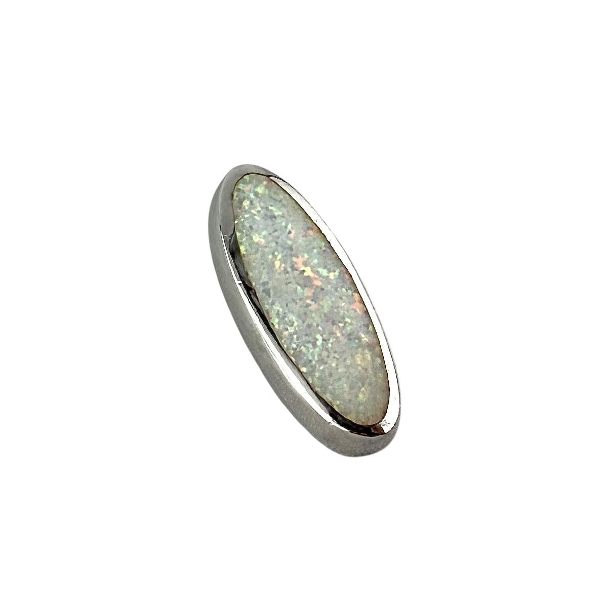 White Lab Opal Hidden Bail Oval Pendant Sterling Silver