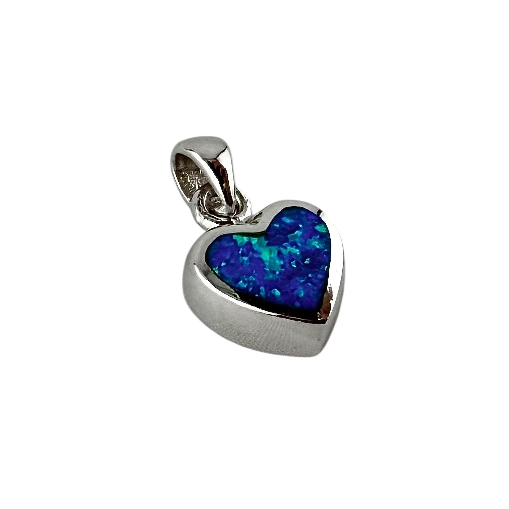 Blue Lab Opal Heart Pendant Sterling Silver