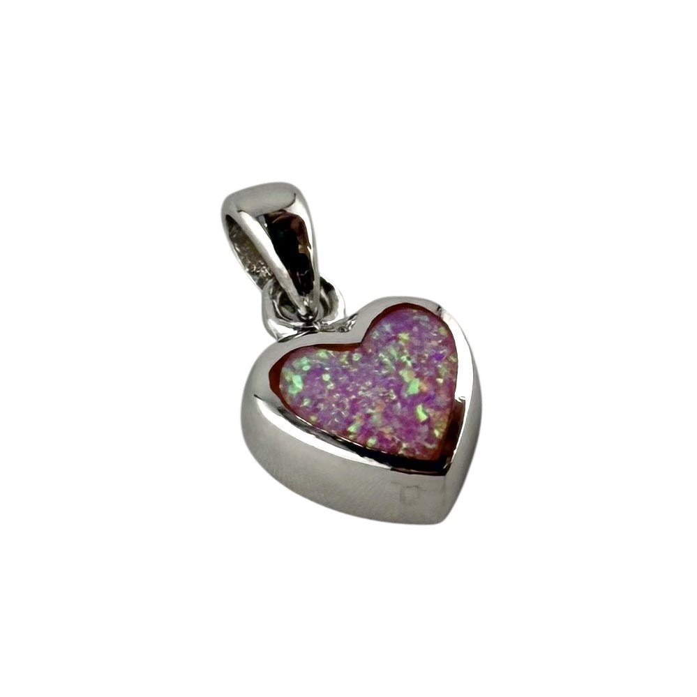 Pink Lab Opal Heart Pendant Sterling Silver