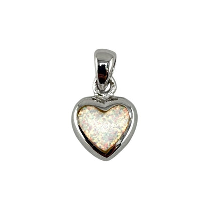 White Lab Opal Heart Pendant Sterling Silver