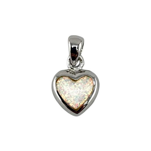 White Lab Opal Heart Pendant Sterling Silver