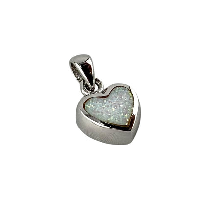 White Lab Opal Heart Pendant Sterling Silver