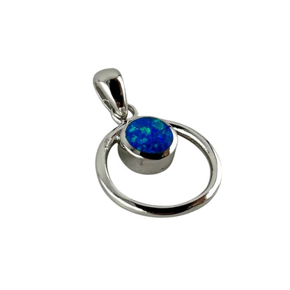 Blue Lab Opal Circle Pendant Sterling Silver