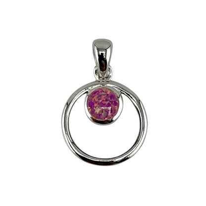 Pink Lab Opal Circle Pendant Sterling Silver