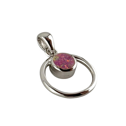 Pink Lab Opal Circle Pendant Sterling Silver