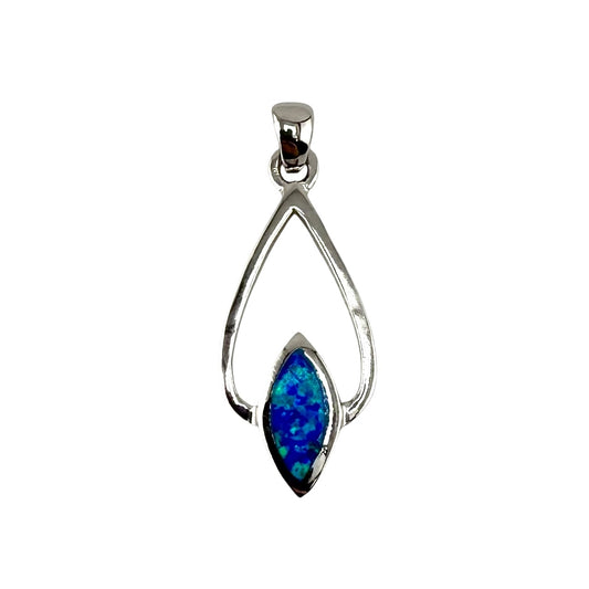 Blue Lab Opal Pear and Diamond Shape Pendant Sterling Silver