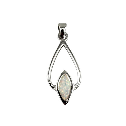 White Lab Opal Pear and Diamond Shape Pendant Sterling Silver
