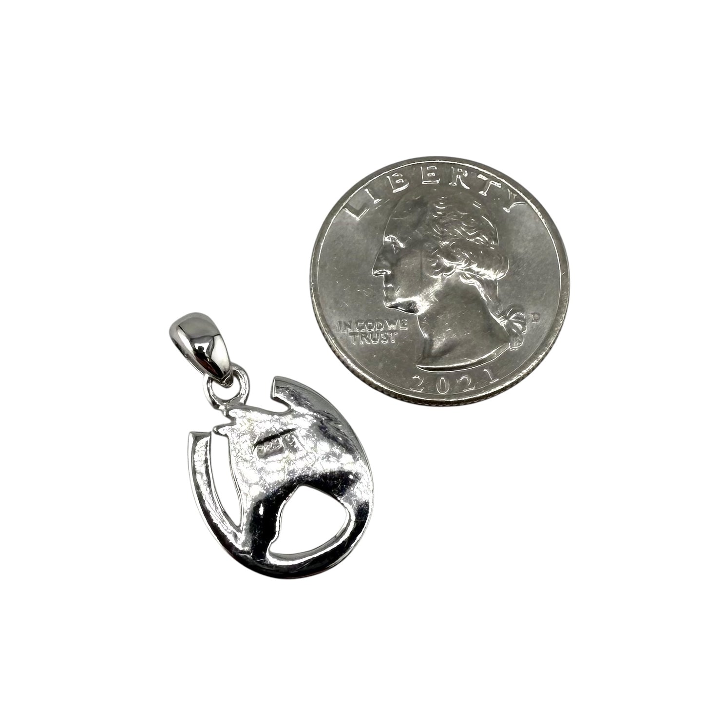 White Lab Opal Horse Head Horseshoe Pendant Sterling Silver