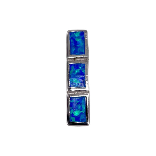 Blue Lab Opal Hidden Bail Stacked Rectangle Pendant Sterling Silver