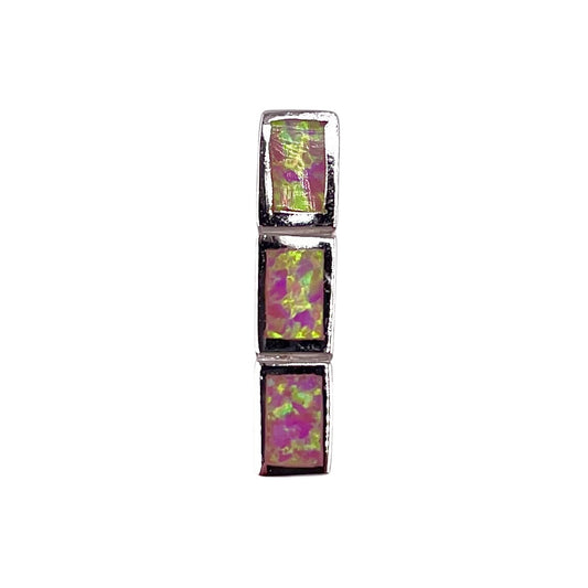 Pink Lab Opal Hidden Bail Stacked Rectangle Pendant Sterling Silver