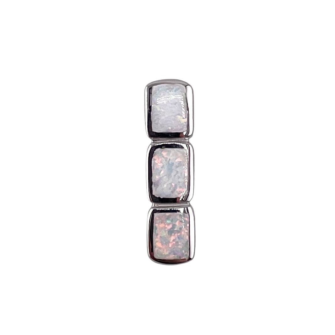 White Lab Opal Hidden Bail Stacked Rectangle Pendant Sterling Silver