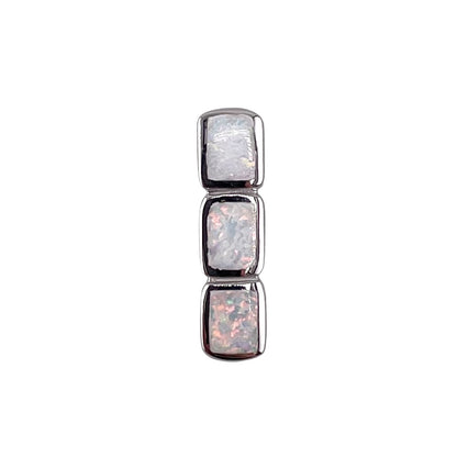 White Lab Opal Hidden Bail Stacked Rectangle Pendant Sterling Silver