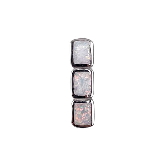 White Lab Opal Hidden Bail Stacked Rectangle Pendant Sterling Silver