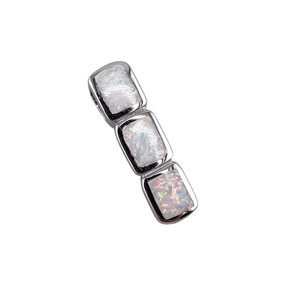 White Lab Opal Hidden Bail Stacked Rectangle Pendant Sterling Silver