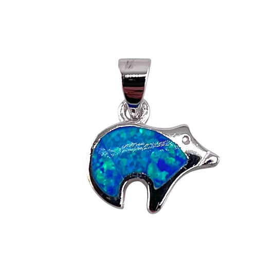 Blue Lab Opal Bear Pendant Sterling Silver