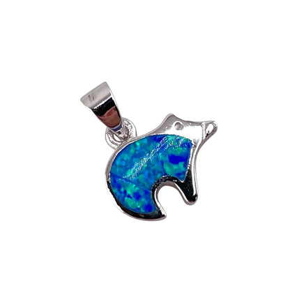 Blue Lab Opal Bear Pendant Sterling Silver