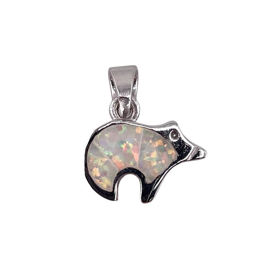 White Lab Opal Bear Pendant Sterling Silver