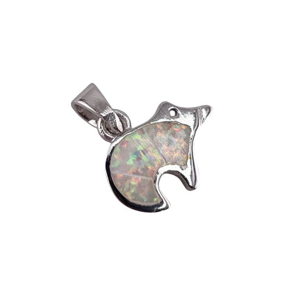 White Lab Opal Bear Pendant Sterling Silver