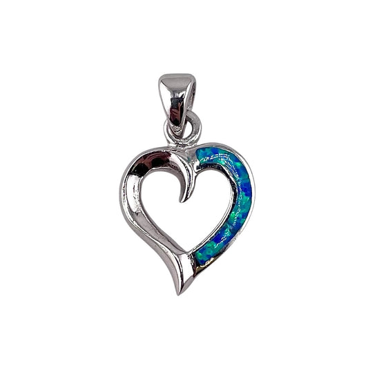 Blue Lab Opal Heart Pendant Sterling Silver