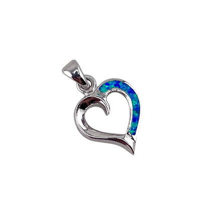 Blue Lab Opal Heart Pendant Sterling Silver