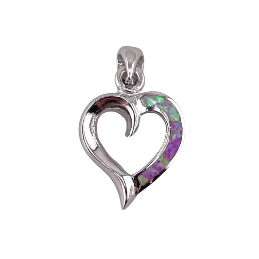 Pink Lab Opal Heart Pendant Sterling Silver