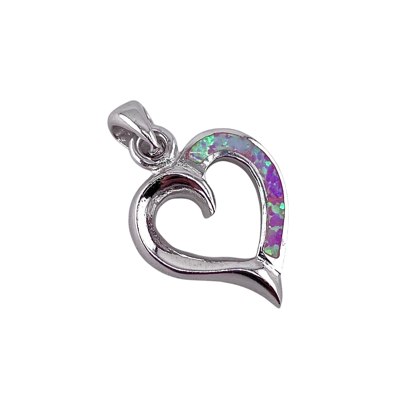 Pink Lab Opal Heart Pendant Sterling Silver