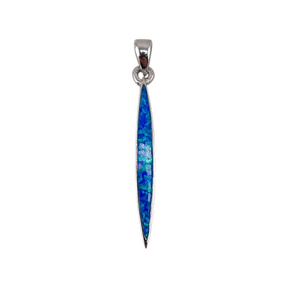 Blue Lab Opal Pointed Oval Pendant Sterling Silver