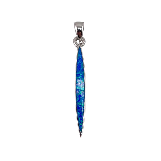 Blue Lab Opal Pointed Oval Pendant Sterling Silver