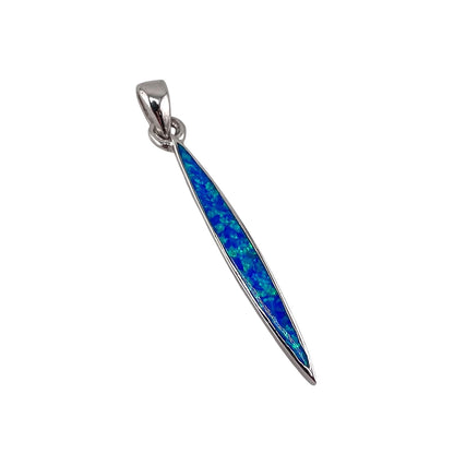 Blue Lab Opal Pointed Oval Pendant Sterling Silver