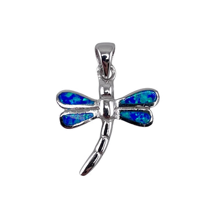 Blue Lab Opal Dragonfly Pendant Sterling Silver