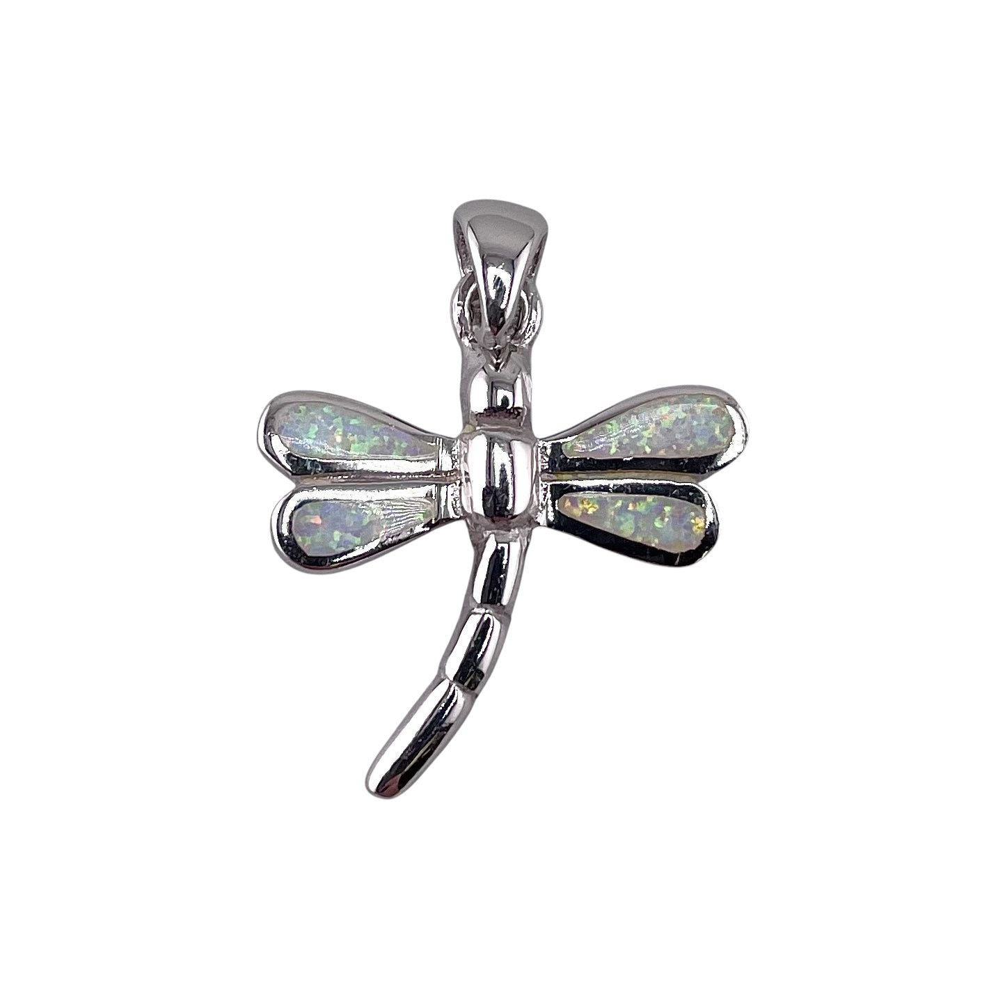 White Lab Opal Dragonfly Pendant Sterling Silver