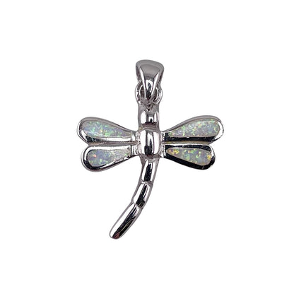 White Lab Opal Dragonfly Pendant Sterling Silver
