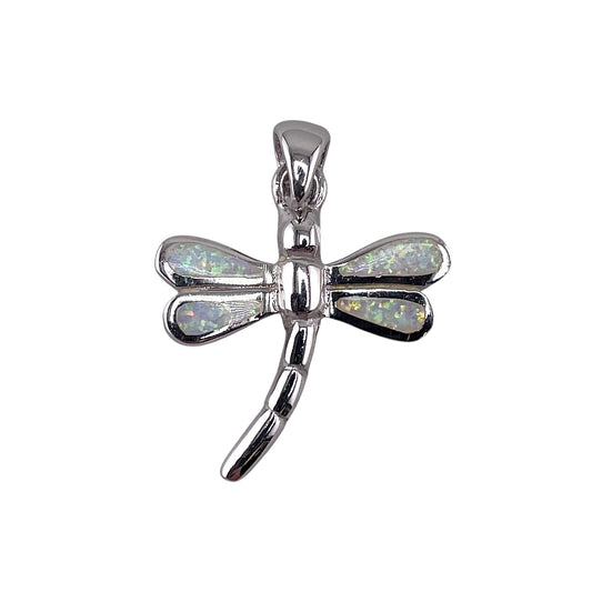 White Lab Opal Dragonfly Pendant Sterling Silver