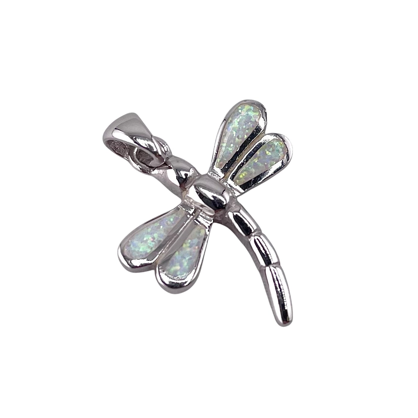White Lab Opal Dragonfly Pendant Sterling Silver